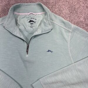 Joe Marlin 1/4 Zip Sweatshirt Sweater mock Collar Teal Green  Men's XL
